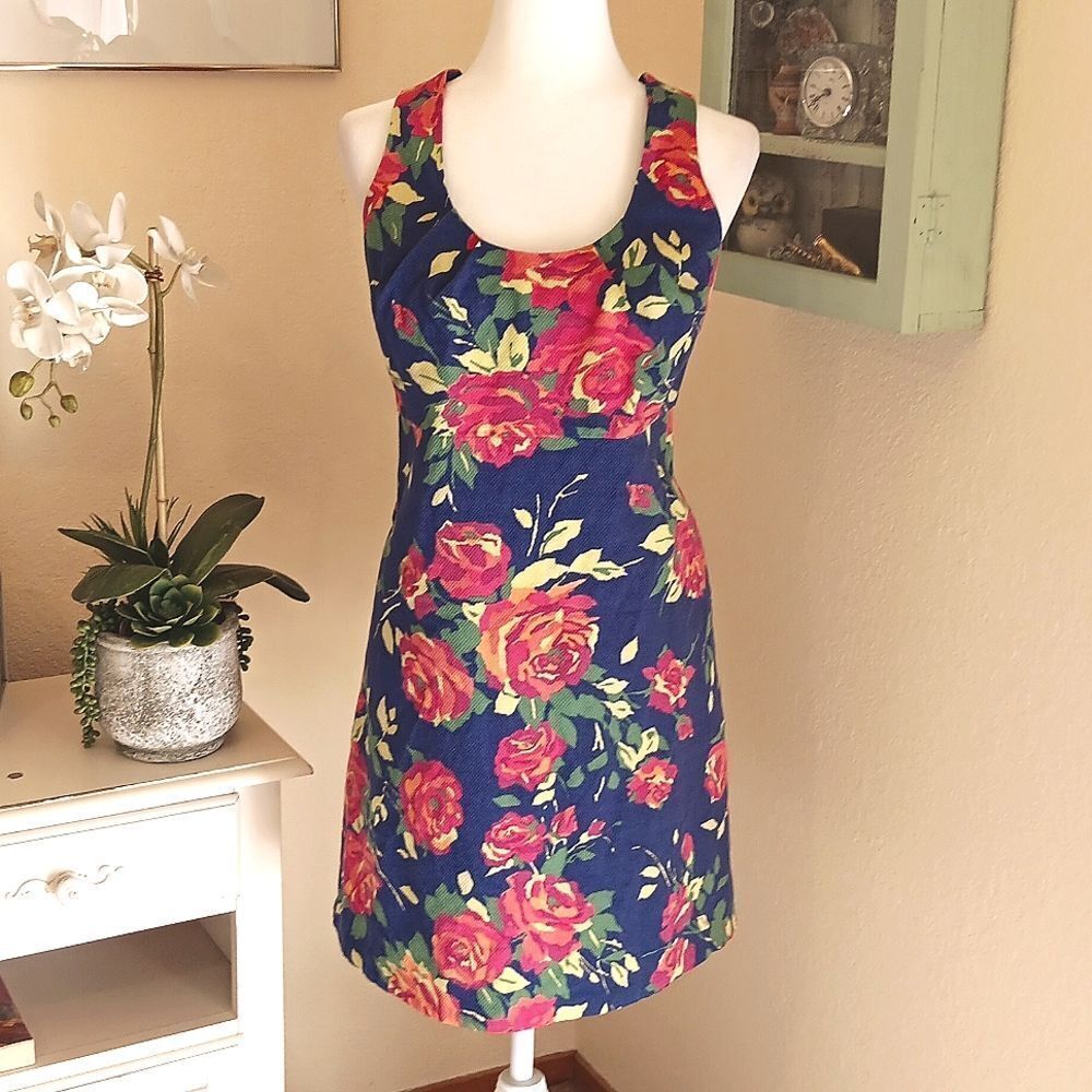 Lands' End Blue Floral Pique Dress. Spring And Summer. Garden Girl. Beachy